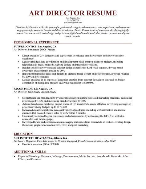 Art Director Resume Sample