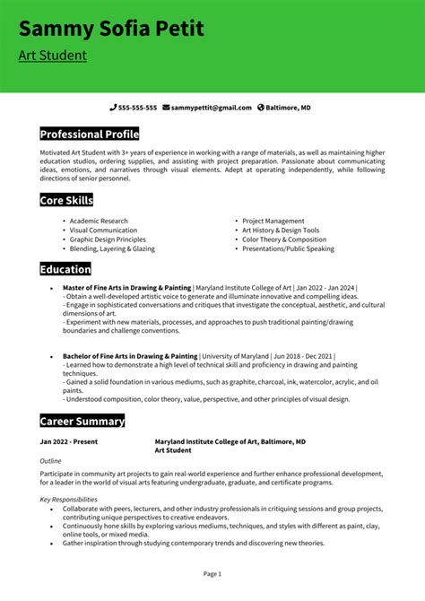 Art Student Resume