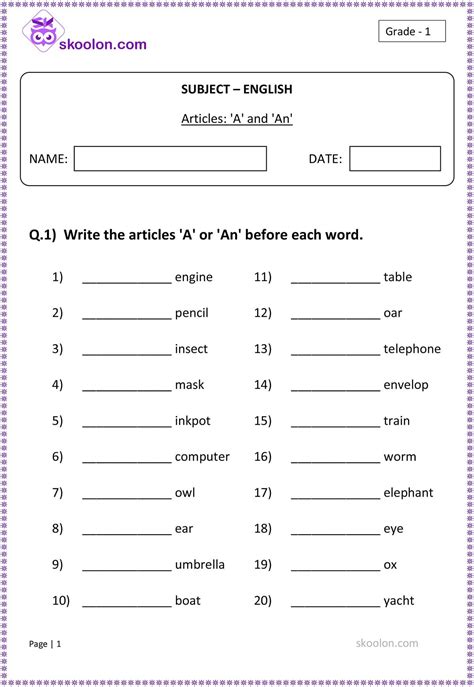 Articles A And An Worksheets