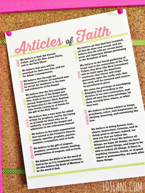 Articles Of Faith Printable Free