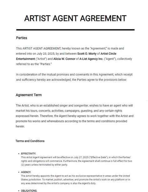 Artists client contract template lsadoodle