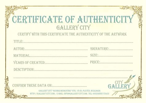 Artist Certificate Of Authenticity Template