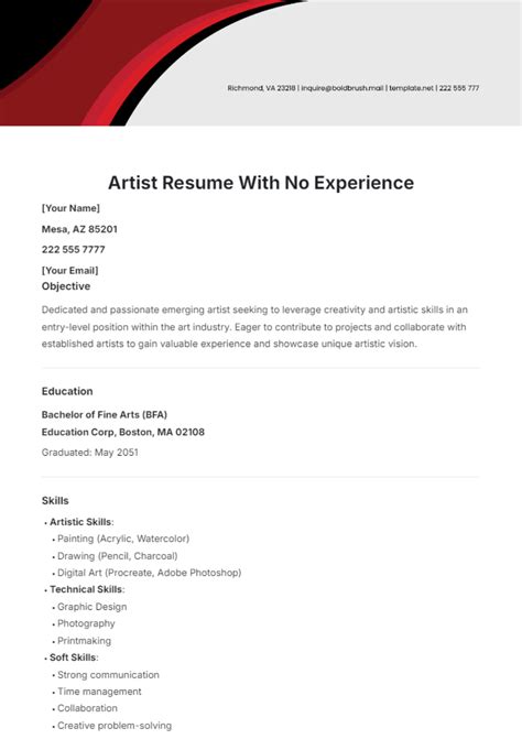 Artist Resume With No Experience