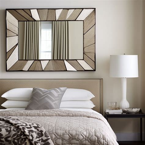 Artwork and mirrors in bedroom
