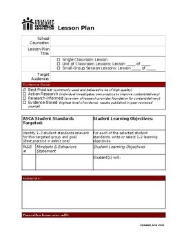 Asca Lesson Plan Template