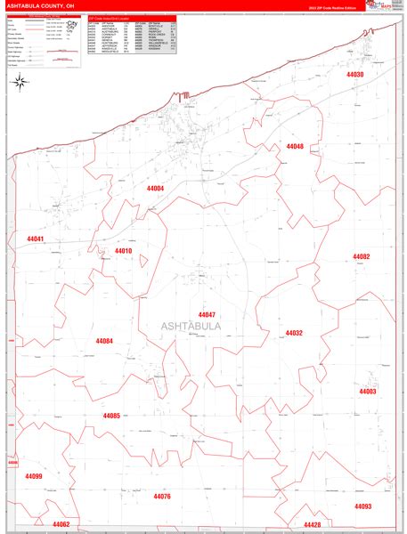 Ashtabula County, OH Zip Code Wall Map Basic Style by MarketMAPS MapSales