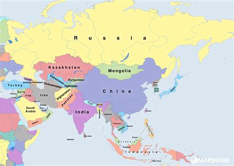 Political Map of Asia with Countries Printable in PDF
