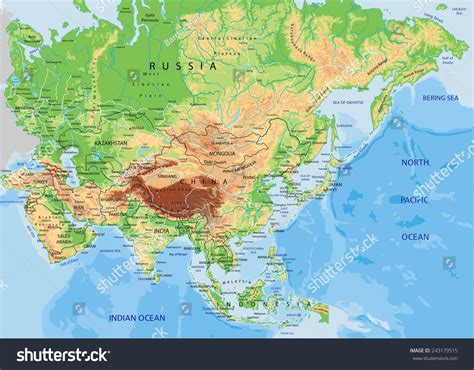 Physical Map of Asia Printable Asia Physical Map in PDF