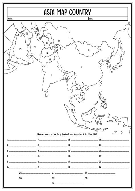 8+ 7Th Grade Map Of Asia Worksheet Geography map, Asia map, World
