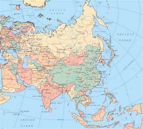 Map of Asia with countries and capitals