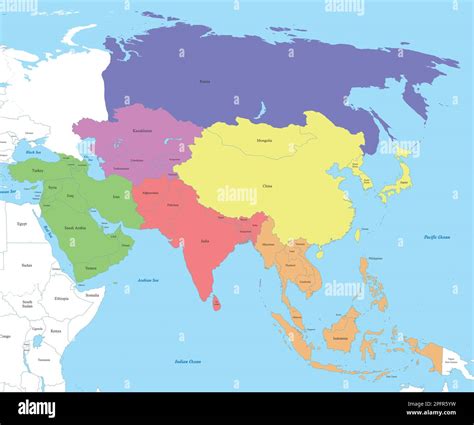 Large detailed political map of Asia with capitals and major cities
