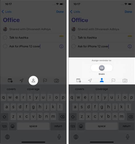 Assign a reminder in a shared list