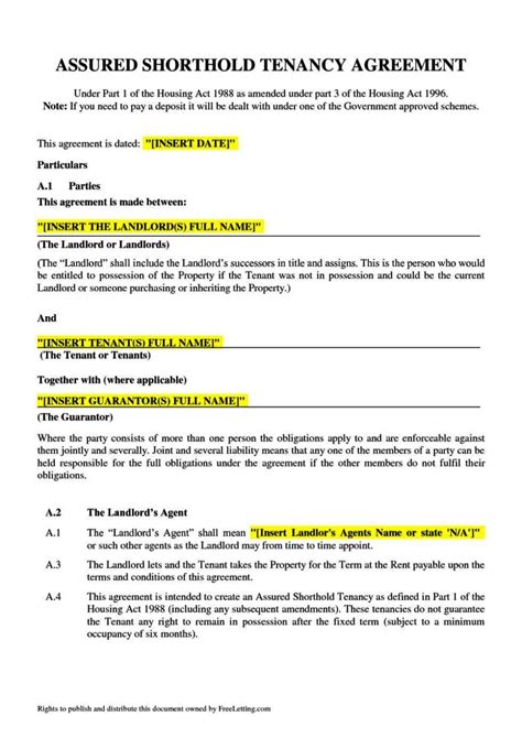 Assured Shorthold Tenancy Agreement | Leasehold Estate | Landlord