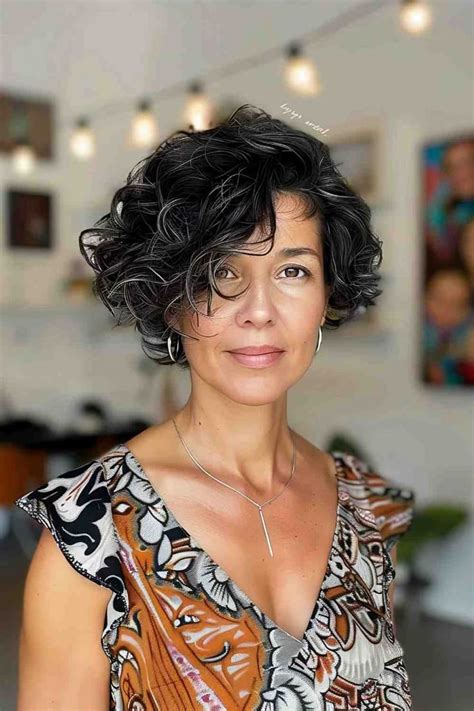 Asymmetrical Curly Bob with Bangs