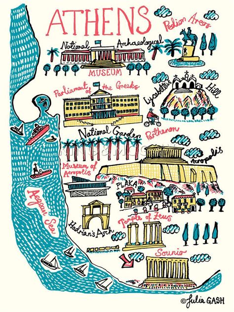 Athens Art Print by Julia Gash at King & McGaw Athens tourist map