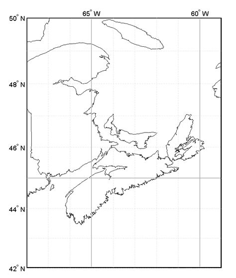Outline area map to show main geographical features of Maritime Canada