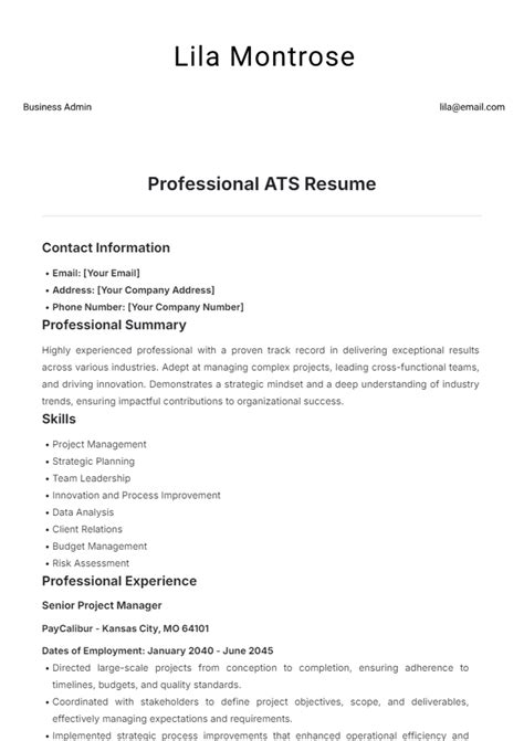 Ats Resume Templates Free