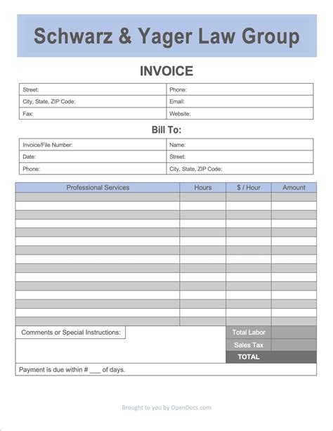 Attorney Invoice Template Excel