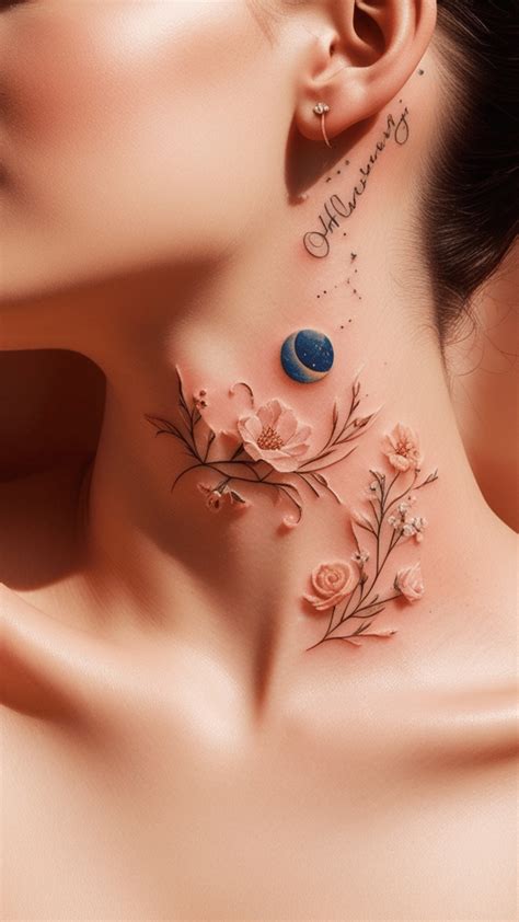 Attractive Front Neck Tattoo Designs Female