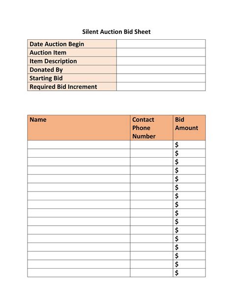 Auction Spreadsheet Template