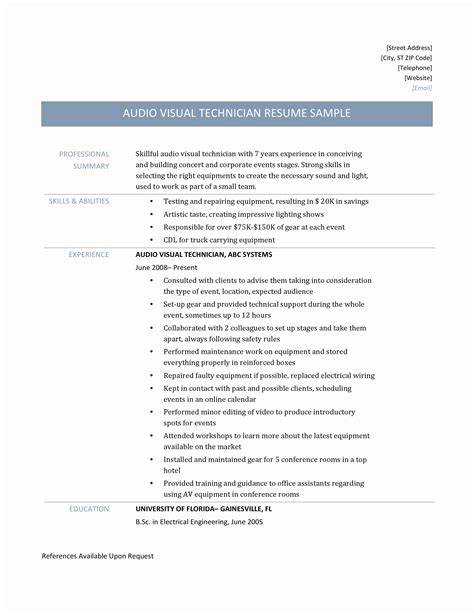 Audio Visual Technician Resume Sample