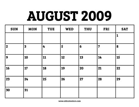 Aug 2009 Calendar
