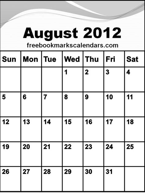 Aug 2012 Calendar