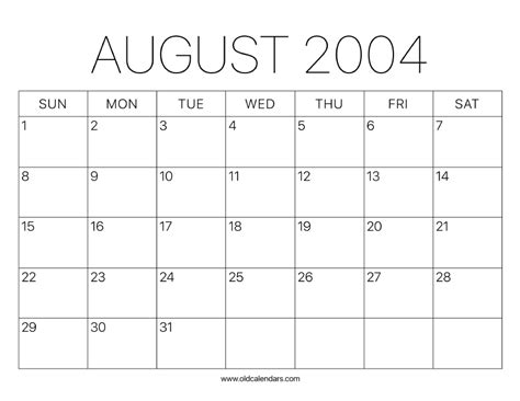 Aug 2004 Calendar