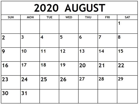 August 202 Calendar