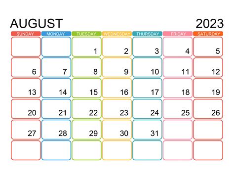 August Calendar Colors