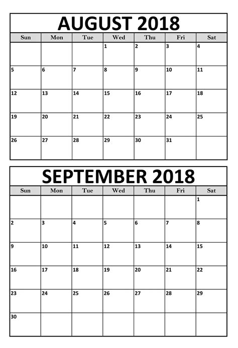 August Sept Calendar