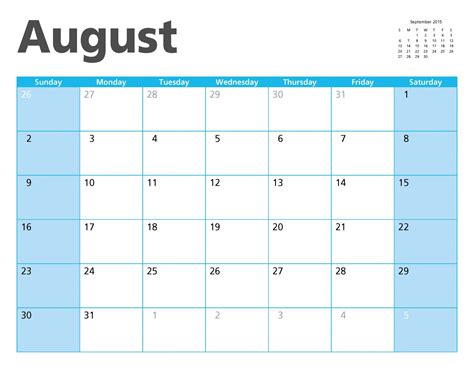 August 2015 Monthly Calendar