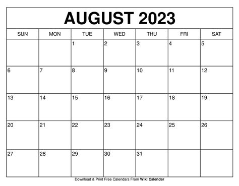 August 2023 calendar free printable calendar