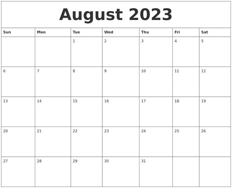 August 2023 with holidays calendar