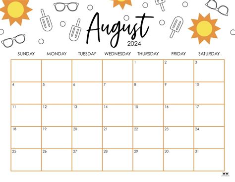 August 2024 Calendar Printable Cute