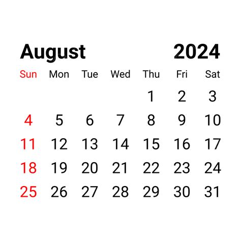 August 2024 Calendar Transparent