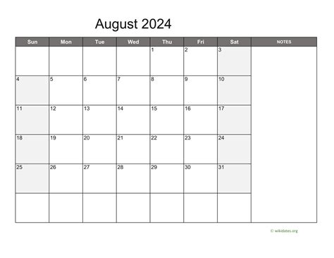 August 2024 Calendar (PDF Word Excel)