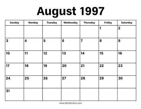 August 31 1997 Calendar