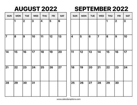 August And September 2022 Calendar Printable
