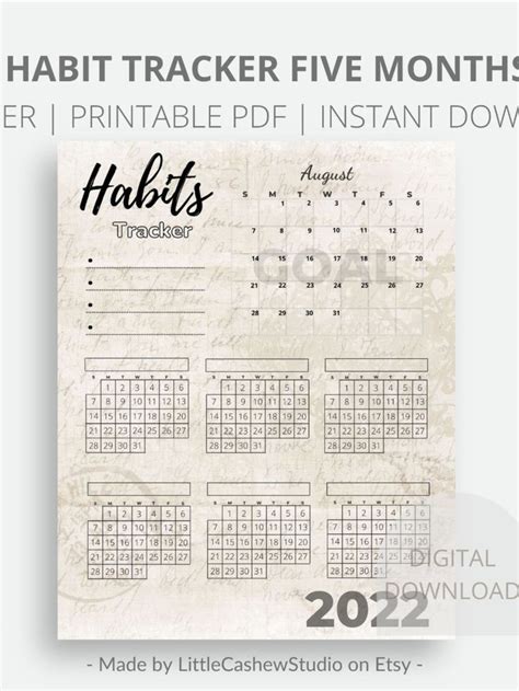 August Calendar 2022 Printable: Habit Tracking