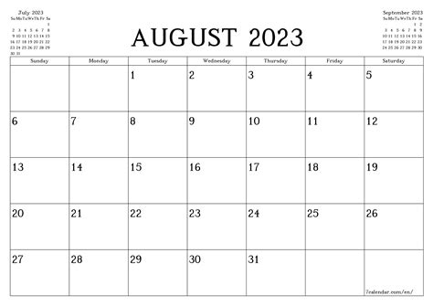 August Month Calendar 2013