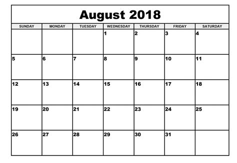 August Monthly Calendar