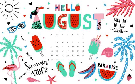 August Themed Calendar