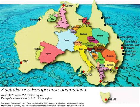 Australia and Europe comparative map (1950) Vivid Maps
