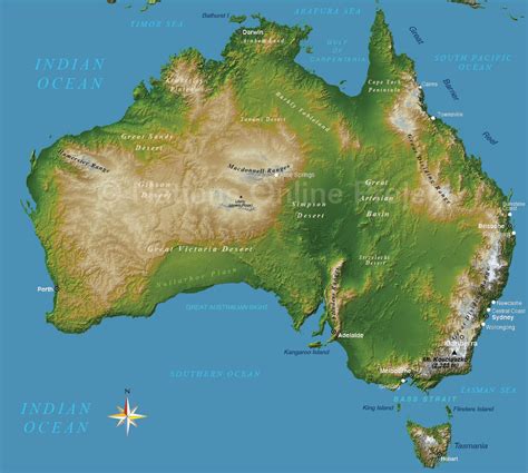 Printable Australia Physical Map Map of Australia Physical
