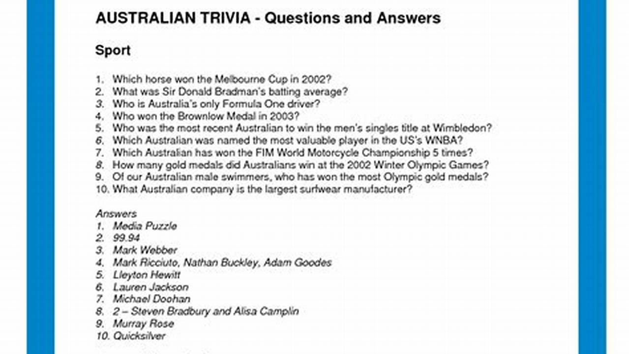 Australian Trivia Questions And Answers 2024