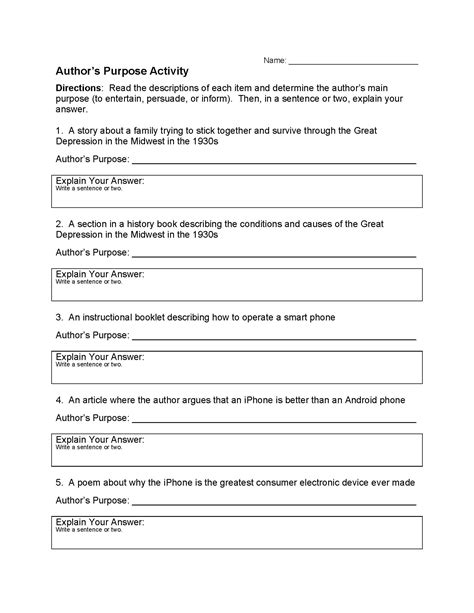 Author'S Purpose In Writing Worksheet