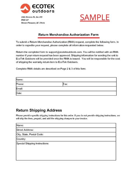 RMA Form Returned Merchandise Authorization Form Fillable Etsy