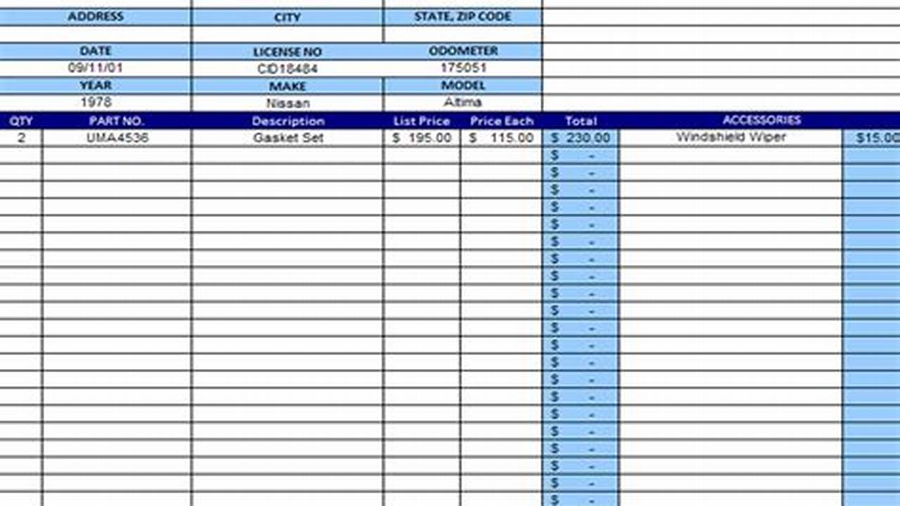 Auto Repair Order Template Excel: Streamline Your Workshop Operations