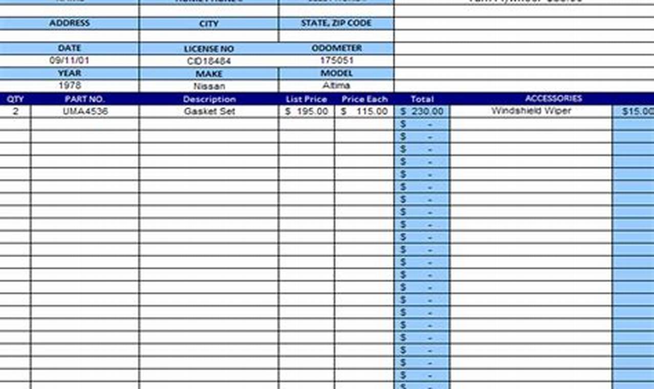 Auto Repair Order Template Excel: Streamline Your Workshop Operations
